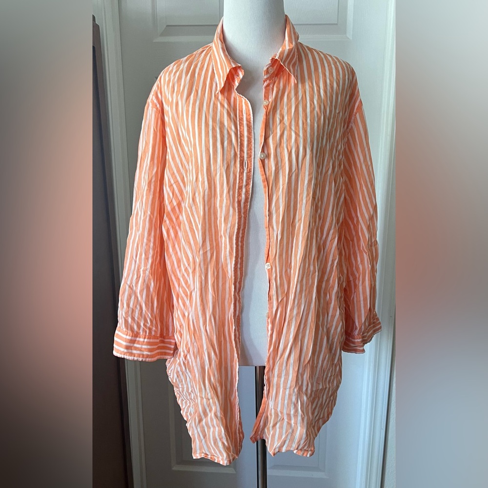 Ralph Lauren Orange & White Striped Button-Up Shirt